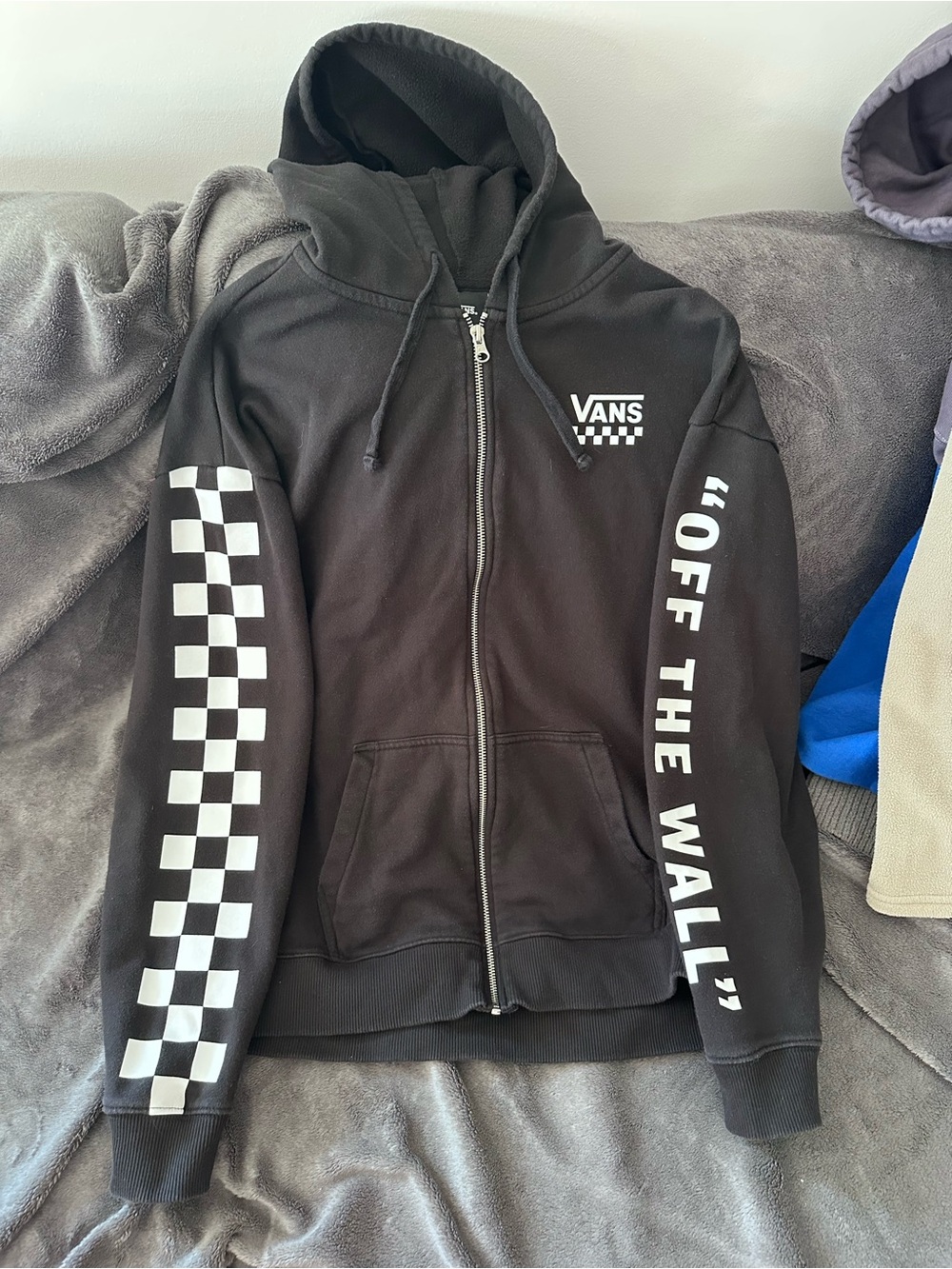 Vans Black Zip-Up Hoodie with Checkerboard Sleeve